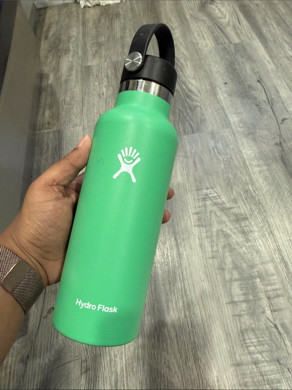Hydro Flask Mint Green Insulated Water Bottle with Black Carry Lid
